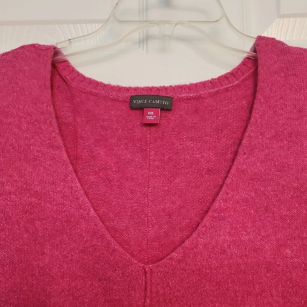 Vince Camuto V-Neck Sweater in Vibrant Pink - Picture 2 of 13